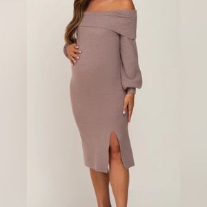 PinkBlush Maternity Mocha Off Shoulder Sweater Dress size large